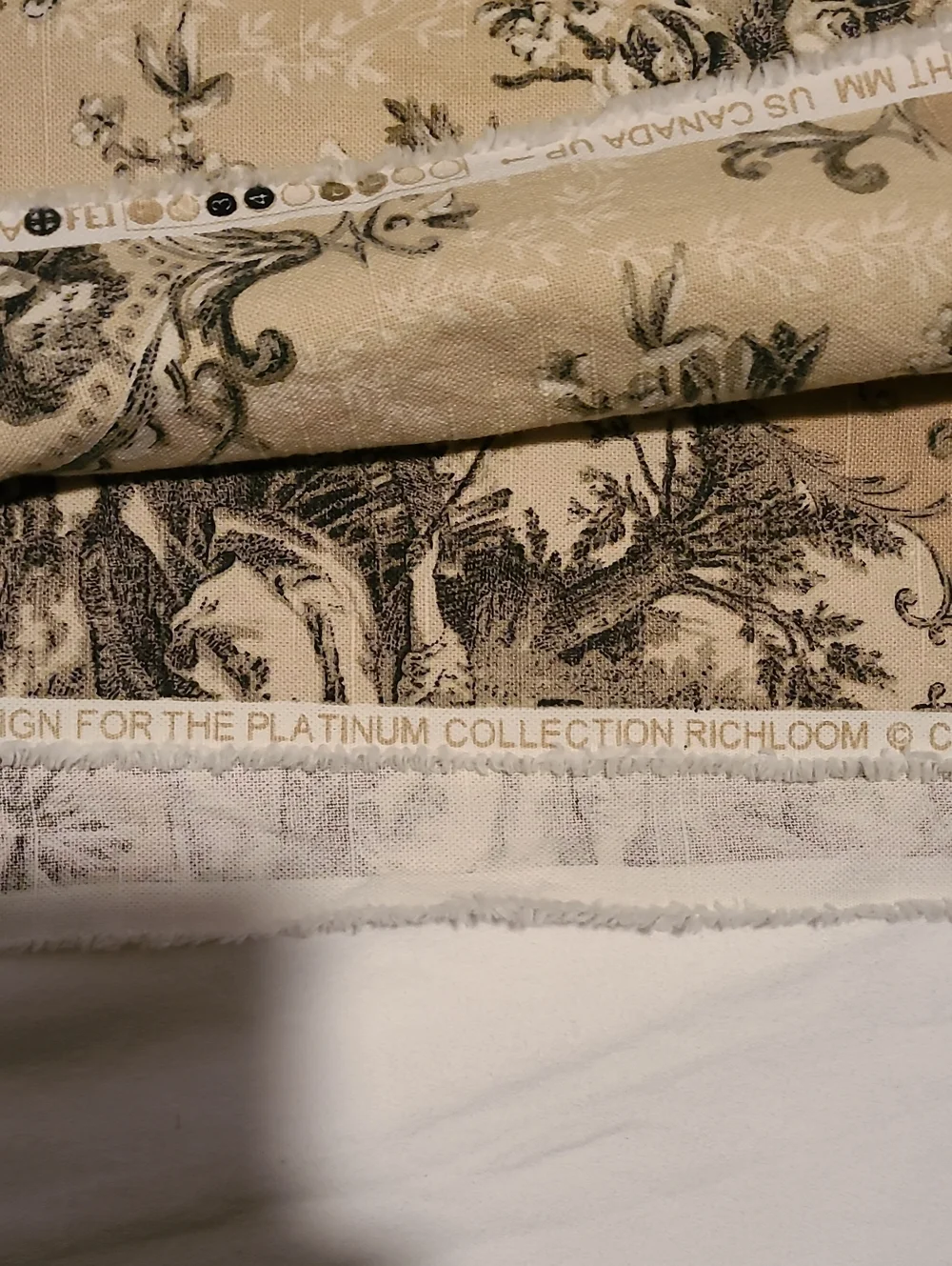 Fabric Upolstry Drapery Toile Scrolling Damask Sewing Crafts 3 Yards Cream Taupe